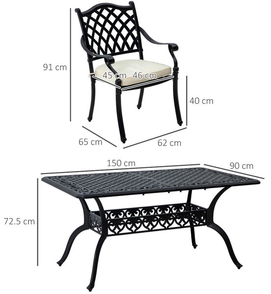 Outsunny 7 Pieces Aluminium Patio Dining Set with Umbrella Hole Black