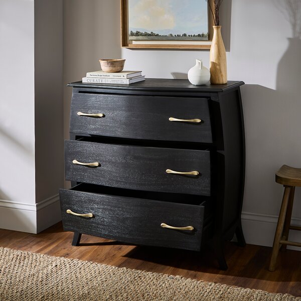 Keiko 3 Drawer Chest, Black Mango Wood