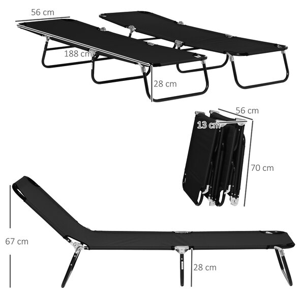 Outsunny Reclining Sun Loungers, Set of 2, Outdoor Day Bed with Steel Frame and Breathable Mesh, Black