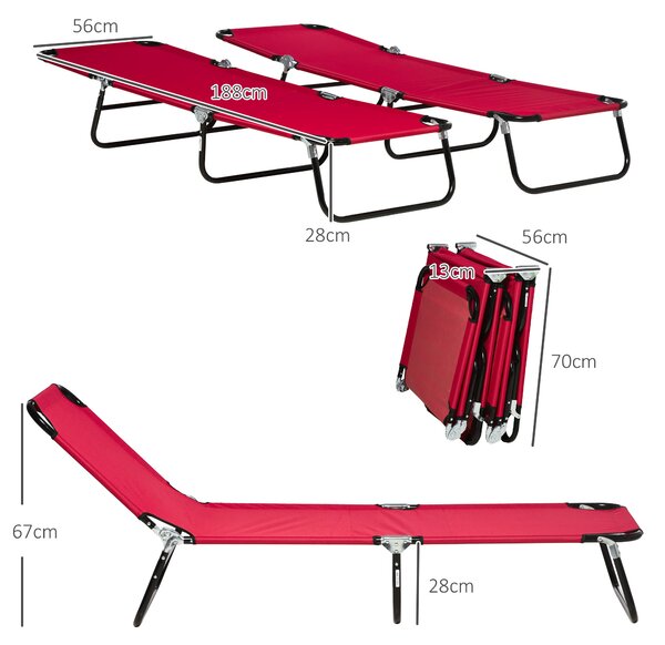 Outsunny Folding Sun Loungers Set of 2, Outdoor Day Bed with 5-Position Adjustable Backrest for Beach, Patio, Wine Red Aosom UK
