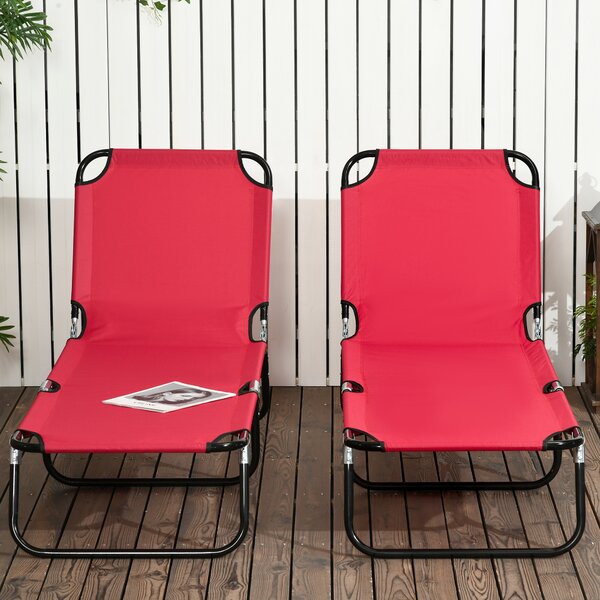 Outsunny Folding Sun Loungers Set of 2, Outdoor Day Bed with 5-Position Adjustable Backrest for Beach, Patio, Wine Red Aosom UK