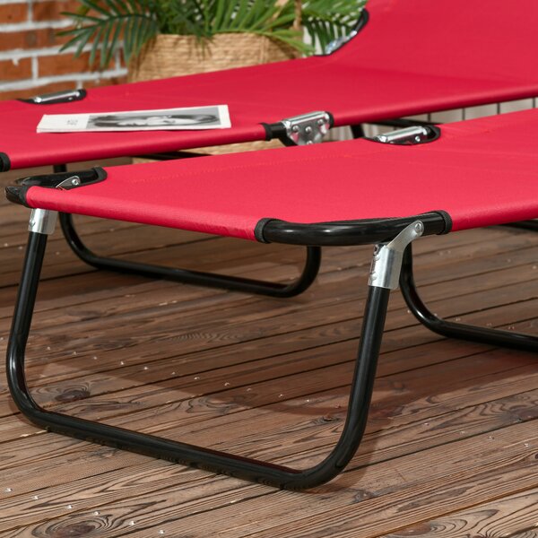 Outsunny Folding Sun Loungers Set of 2, Outdoor Day Bed with 5-Position Adjustable Backrest for Beach, Patio, Wine Red Aosom UK