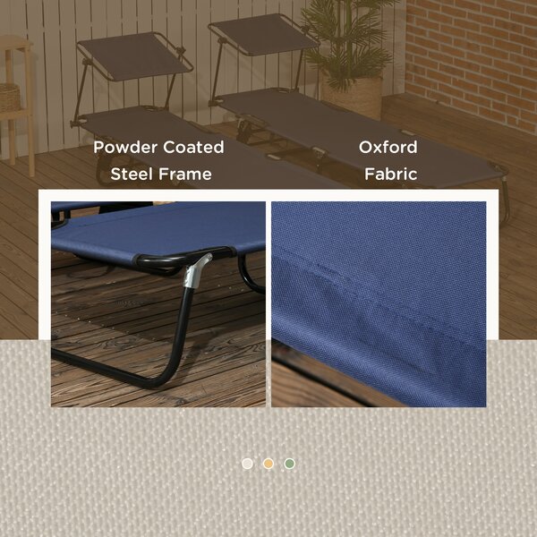 Outsunny 2 Piece Folding Sun Loungers with Canopy, Adjustable Recliner Garden Chairs with Side Pocket for Outdoor, Pool, Beach, Garden, Dark Blue