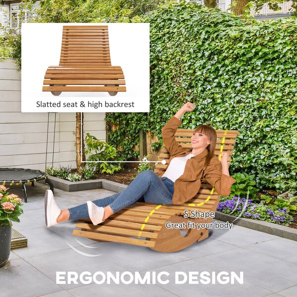 Outsunny Waterproof Wooden Rocking Chair with Slatted Seat, Outdoor Furniture, 130cm x 60cm x 60cm, Teak Aosom UK