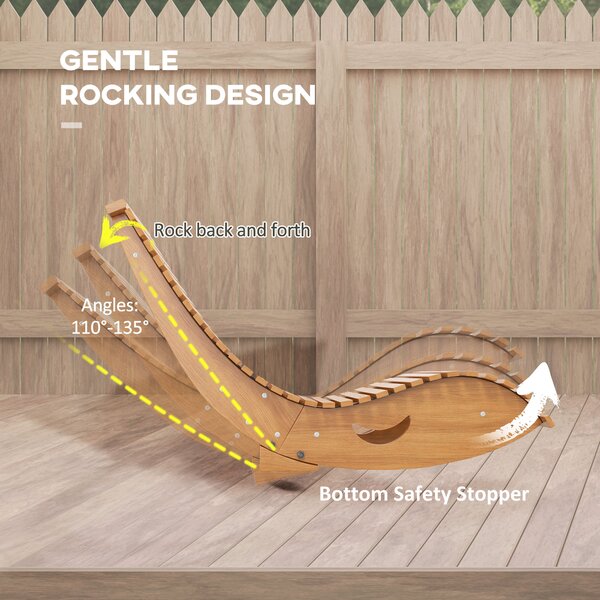 Outsunny Waterproof Wooden Rocking Chair with Slatted Seat, Outdoor Furniture, 130cm x 60cm x 60cm, Teak Aosom UK