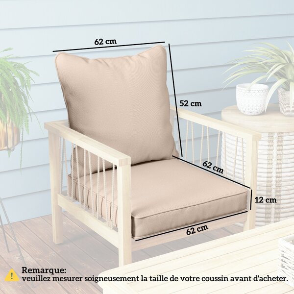 Outsunny Replacement Cushion Set for Patio Chair, Indoor Outdoor Back and Seat Pillow, Beige