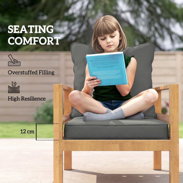 Outsunny Replacement Cushion Set, 1-Piece Back and Seat Pillow for Patio Chair, Indoor Outdoor Use, Charcoal Grey Aosom UK