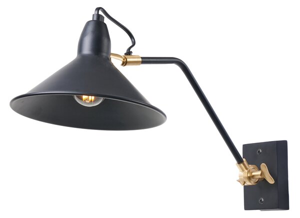 Canton Matt Black and Brass Metal Cone Wall Light