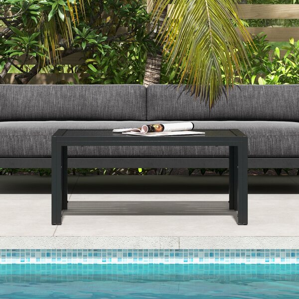 Outsunny Garden Side Table, Rectangular Patio Coffee Side Table with Steel Frame and Slat Tabletop for Garden, Balcony, Black Aosom UK