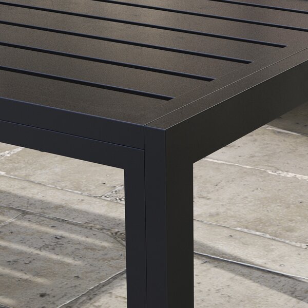 Outsunny Garden Side Table, Rectangular Patio Coffee Side Table with Steel Frame and Slat Tabletop for Garden, Balcony, Black Aosom UK