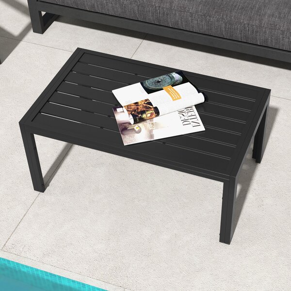 Outsunny Garden Side Table, Rectangular Patio Coffee Side Table with Steel Frame and Slat Tabletop for Garden, Balcony, Black Aosom UK
