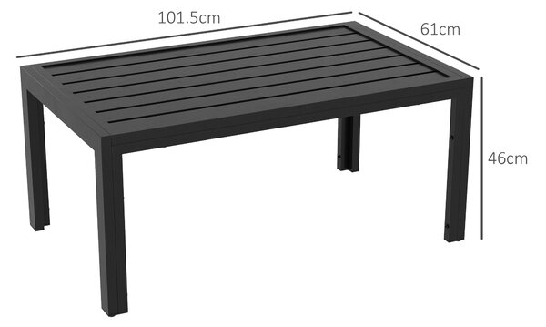 Outsunny Garden Side Table, Rectangular Patio Coffee Side Table with Steel Frame and Slat Tabletop for Garden, Balcony, Black Aosom UK