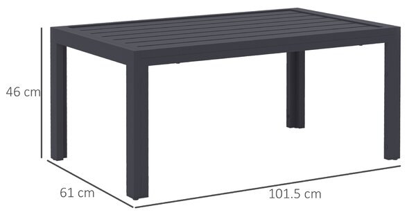 Outsunny Outdoor Side Table, Rectangular Patio Coffee Side Table with Steel Frame and Slat Tabletop for Garden, Balcony, Grey