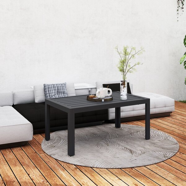 Outsunny Outdoor Side Table, Rectangular Patio Coffee Side Table with Steel Frame and Slat Tabletop for Garden, Balcony, Grey