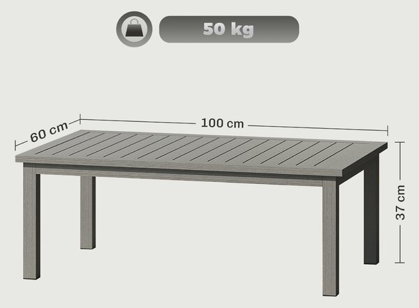 Outsunny 100cm x 60cm Aluminium Outdoor Coffee Table - Grey