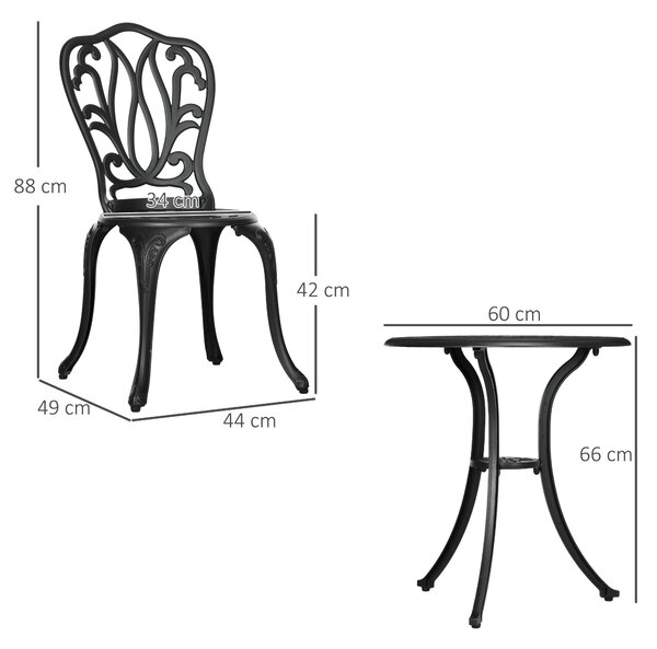 Outsunny 3 Pcs Bistro Set, Garden Table and Chairs Set With Parasol Hole, Black Aosom UK