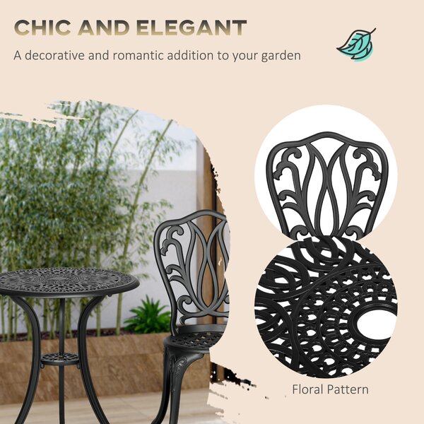 Outsunny 3 Pcs Bistro Set, Garden Table and Chairs Set With Parasol Hole, Black Aosom UK