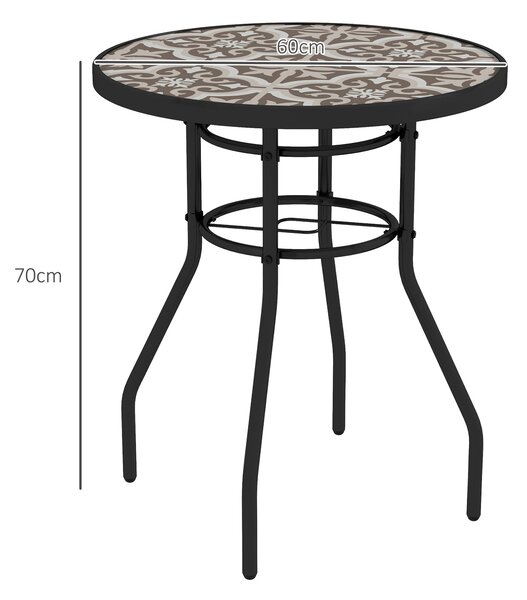 Outsunny Tempered Glass Top Garden Table with Glass Printed Design, Steel Frame, Foot Pads for Porch, Balcony, Tan Brown Aosom UK