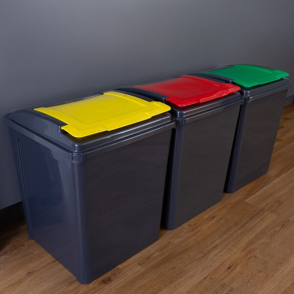 Wham 50L Set of 3 Recycling Bins with Red, Green, & Yellow Lids Red/Blue/Green