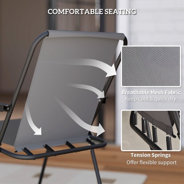 Outsunny 4 Seater Garden Furniture Set, 6 Pieces Garden Table and Chairs with Parasol, Folding Chairs and Round Glass Top Table for Patio, Grey