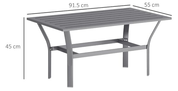 Outsunny Metal Garden Coffee Table, Rectangular Outdoor Side Table with Slatted Tabletop, Foot Pads for Outside, Garden, Balcony, Porch, 91.5 x 55 x 45cm, Dark Grey