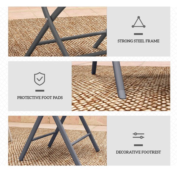 Outsunny 3 Pieces Outdoor Bistro Set, Glass Top Outdoor Table and 2 Folding Chairs with Protecting Feet, Grey