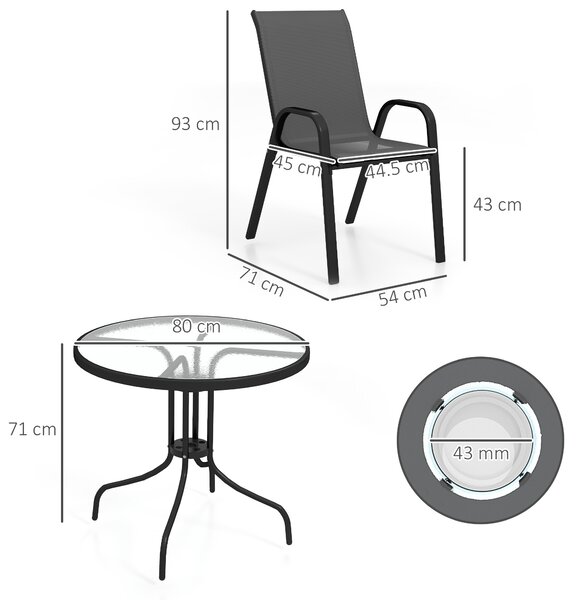 Outsunny Five-Piece Steel Patio Set, with Glass-Top Table - Black