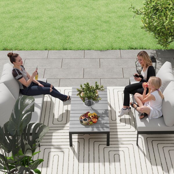 Outsunny Four-Piece Garden Corner Sofa Set with 2 Loveseats and 2 Coffee Tables - Grey Aosom UK