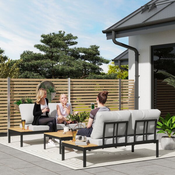 Outsunny Four-Piece Garden Corner Sofa Set with 2 Loveseats and 2 Coffee Tables - Grey Aosom UK