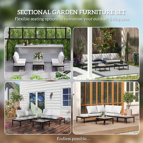 Outsunny Four-Piece Garden Corner Sofa Set with 2 Loveseats and 2 Coffee Tables - Grey Aosom UK