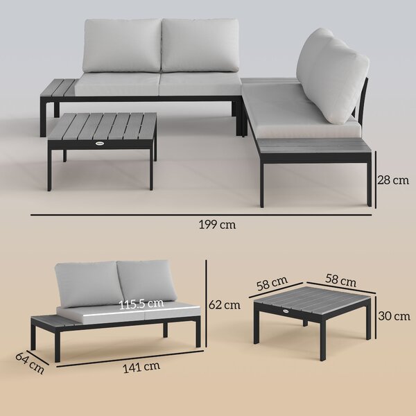 Outsunny Four-Piece Garden Corner Sofa Set with 2 Loveseats and 2 Coffee Tables - Grey Aosom UK