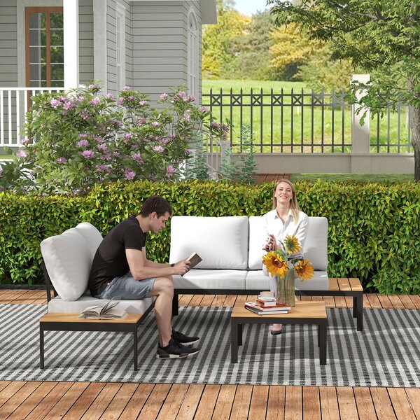 Outsunny Four-Piece Garden Corner Sofa Set with 2 Loveseats and 2 Coffee Tables - Grey Aosom UK