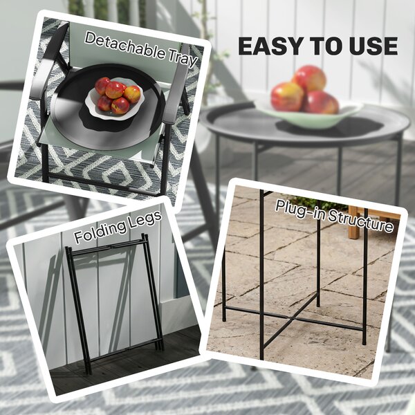 Outsunny Steel Removable Tray Top Garden Table - Black