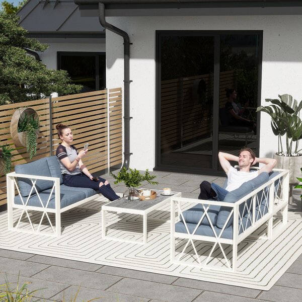 Outsunny Four-Piece L Shaped Garden Furniture Set with 5-Level Adjustable Lounger - Grey Aosom UK