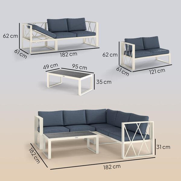 Outsunny Four-Piece L Shaped Garden Furniture Set with 5-Level Adjustable Lounger - Grey Aosom UK