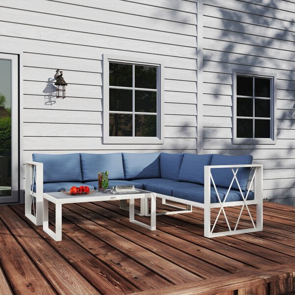 Outsunny Four-Piece L Shaped Garden Furniture Set with 5-Level Adjustable Lounger - Grey Aosom UK