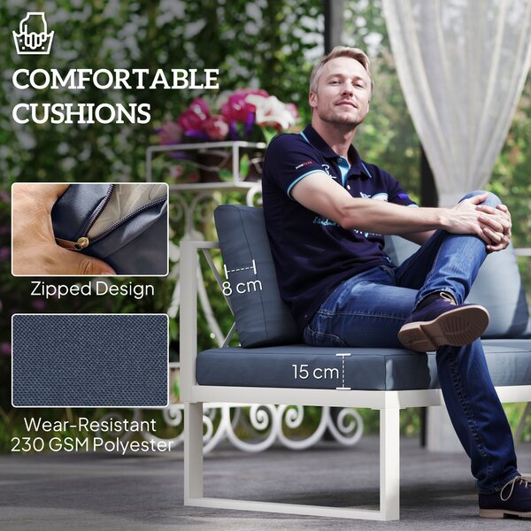 Outsunny Four-Piece L Shaped Garden Furniture Set with 5-Level Adjustable Lounger - Grey Aosom UK