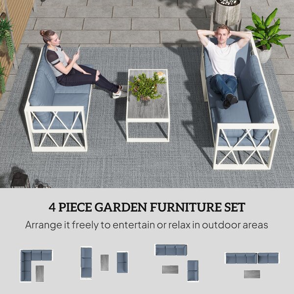 Outsunny Four-Piece L Shaped Garden Furniture Set with 5-Level Adjustable Lounger - Grey Aosom UK