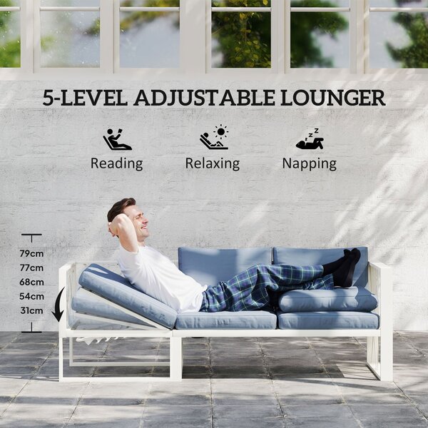 Outsunny Four-Piece L Shaped Garden Furniture Set with 5-Level Adjustable Lounger - Grey Aosom UK