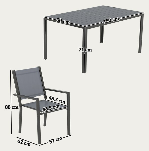 Outsunny 7 Piece Garden Dining Set, Outdoor Furniture Set with 6 Stackable Chairs and 150 cm Rectangle Table, WPC Slatted Top, Rust-Resistant Steel Frame, for Garden, Porch, Terrace