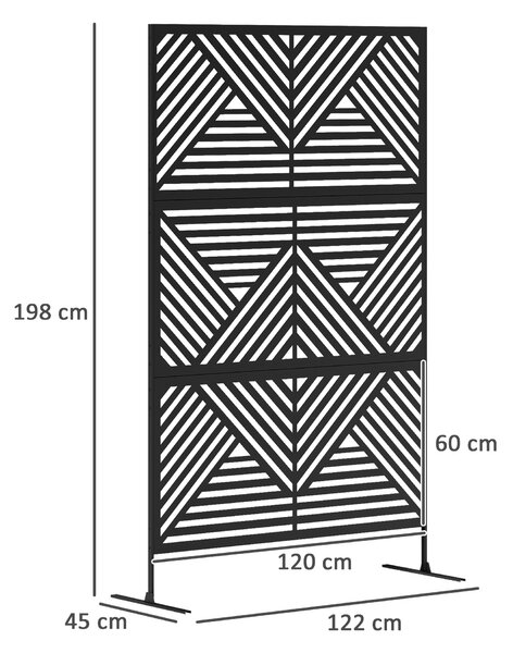 Outsunny Decorative Garden Privacy Screen with Stand, 6.5FT Freestanding Metal Outdoor Divider, Decorative Privacy Panel with Expansion Screws for Garden Pool Hot Tub, Rhombus Style, Black