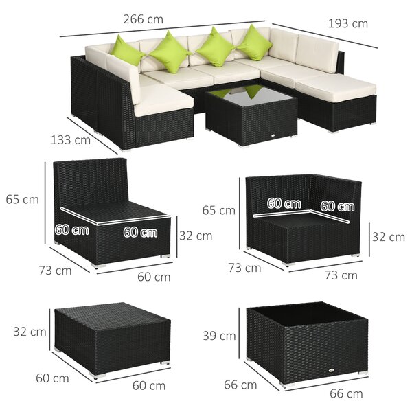 Outsunny 8 Pieces PE Rattan Corner Sofa Set, Outdoor Garden Furniture Set, Patio Wicker Sofa Seater w/ Cushion, Cushion Cover, Black Aosom UK