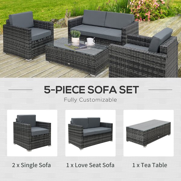 Outsunny 4 Pieces Wicker Steel Rattan Sofa Set Garden Chair Seat Furniture Patio Grey Aosom UK