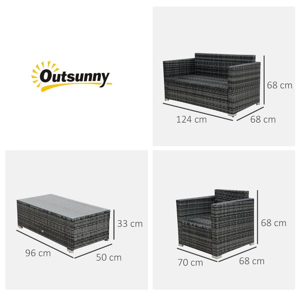 Outsunny 4 Pieces Wicker Steel Rattan Sofa Set Garden Chair Seat Furniture Patio Grey Aosom UK