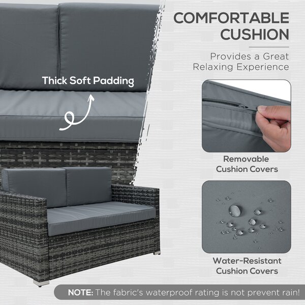 Outsunny 4 Pieces Wicker Steel Rattan Sofa Set Garden Chair Seat Furniture Patio Grey Aosom UK