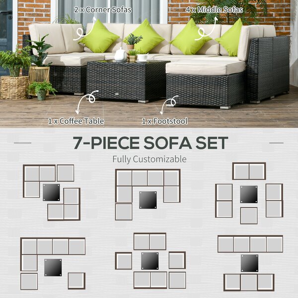 Outsunny 7-Seater PE Rattan Furniture Set with Adjustable Foot Pads & UV Resistance for Garden Patio Conservatory Outdoor, Brown Aosom UK