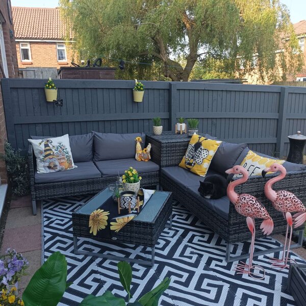 Outsunny 4pc All Weather Outdoor Sofa Set, Rattan Wicker Patio Corner Sofa with Cushions and Side Storage, Mixed Grey Aosom UK