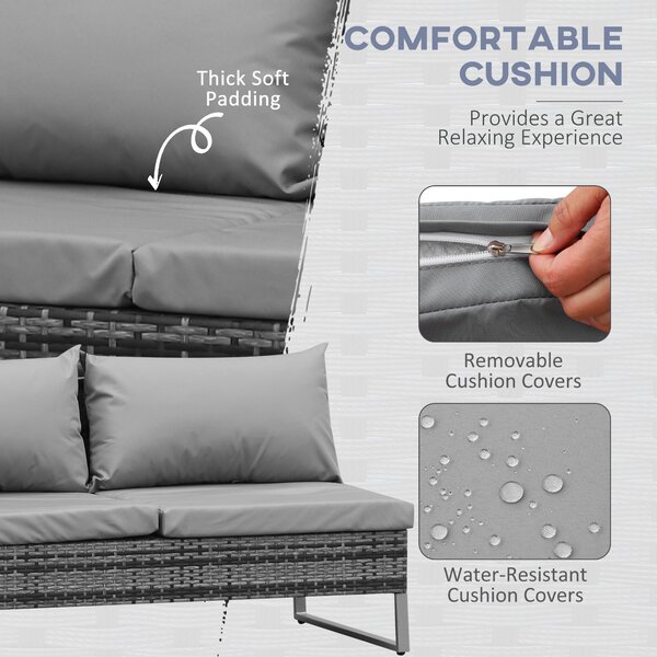 Outsunny 4pc All Weather Outdoor Sofa Set, Rattan Wicker Patio Corner Sofa with Cushions and Side Storage, Mixed Grey Aosom UK