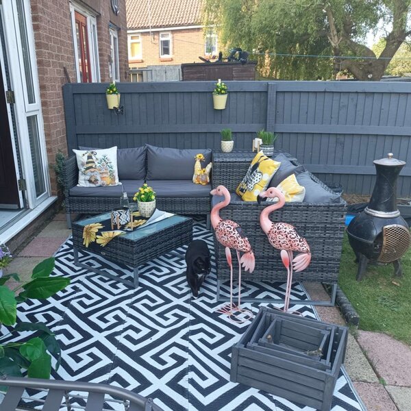 Outsunny 4pc All Weather Outdoor Sofa Set, Rattan Wicker Patio Corner Sofa with Cushions and Side Storage, Mixed Grey Aosom UK