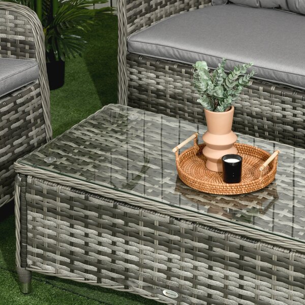 Outsunny 4 Pieces PE Rattan Wicker Sofa Set Outdoor Conservatory Furniture Lawn Patio Coffee Table w/ Cushion, Grey Aosom UK